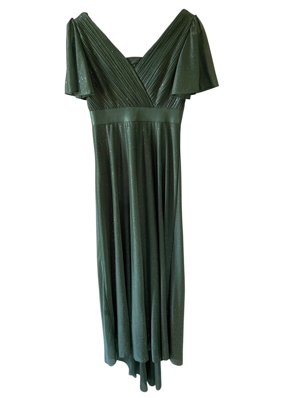 Ever Pretty Dark Forest Green V-Neck Flutter Sleeve Maxi Dress size 4